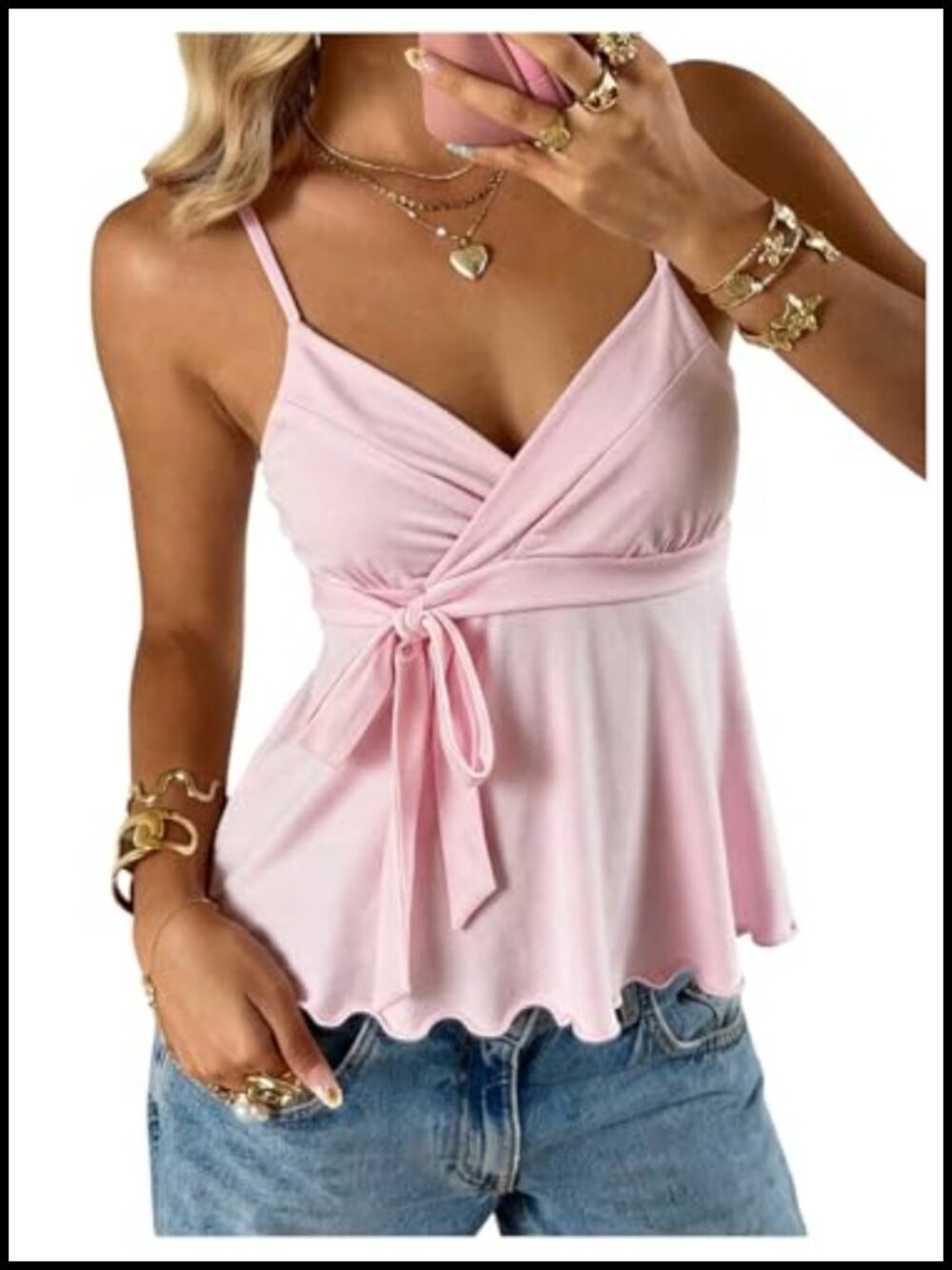 Women's Babydoll Crop Top Wrap V-Neck Sleeveless Summer Cami